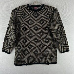 VINTAGE SHERIDAN SQUARE WOMEN'S SWEATER GEOMETRIC KNIT PATTERN BLACK & COLD 1X